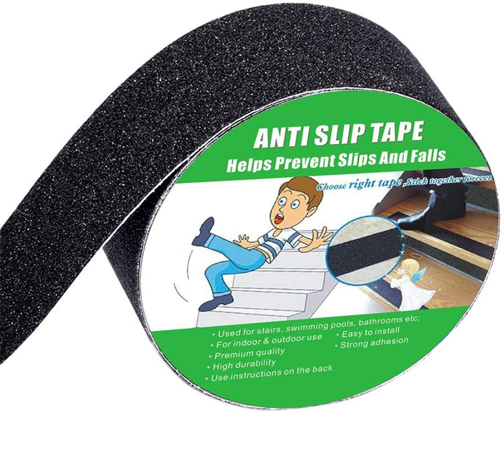 Anti Slip Tape, High Traction,Strong Grip Abrasive, Not Easy Leaving Adhesive Residue, Indoor & Outdoor, with Measuring Tape (2" Width x 190" Long, Black)
