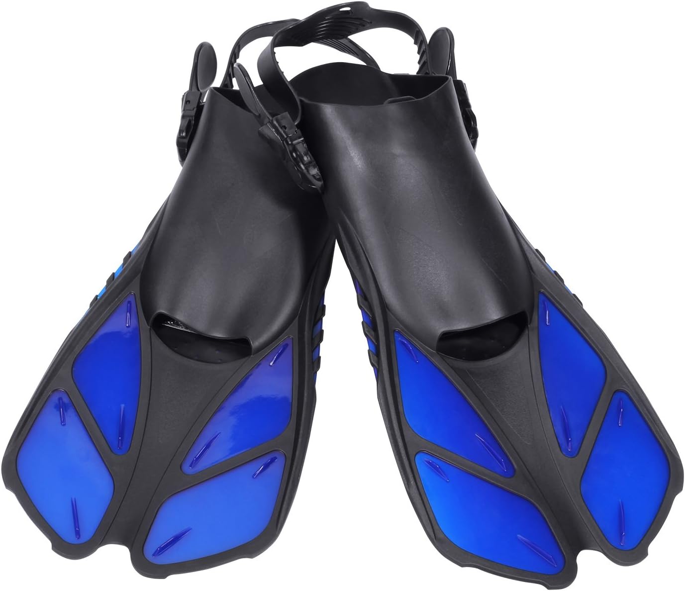 Snorkel Swim Fins,Short Adjustable Diving Fins for Men Women Light Weight Travel Open Heel Flippers Watersports Swim Training Fins (Blue, M)