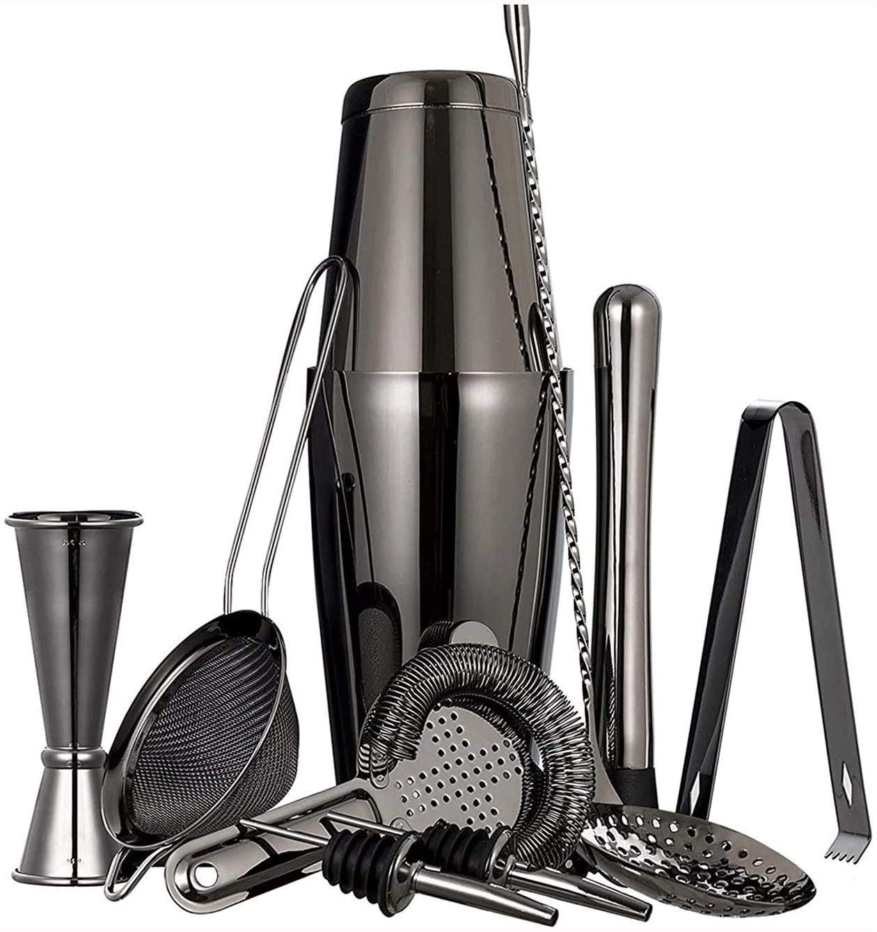 Coctelera de cóctel Kit de barman de 11 piezas - conjunto de agitadores de cóctel de acero inoxidable, herramientas de barra premium: agitador de martini, muddler, jigge, coladores, troncos de l
