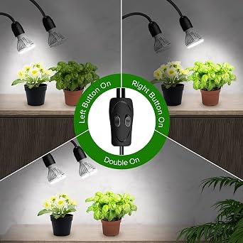 SANSI 300W LED Grow Lights for Indoor Plants with Lifetime Free E27 Grow Bulb Replacement, 2-Head Full Spectrum Plant Grow Lamp with Optical Lens for Seedlings Plant Growing - Black