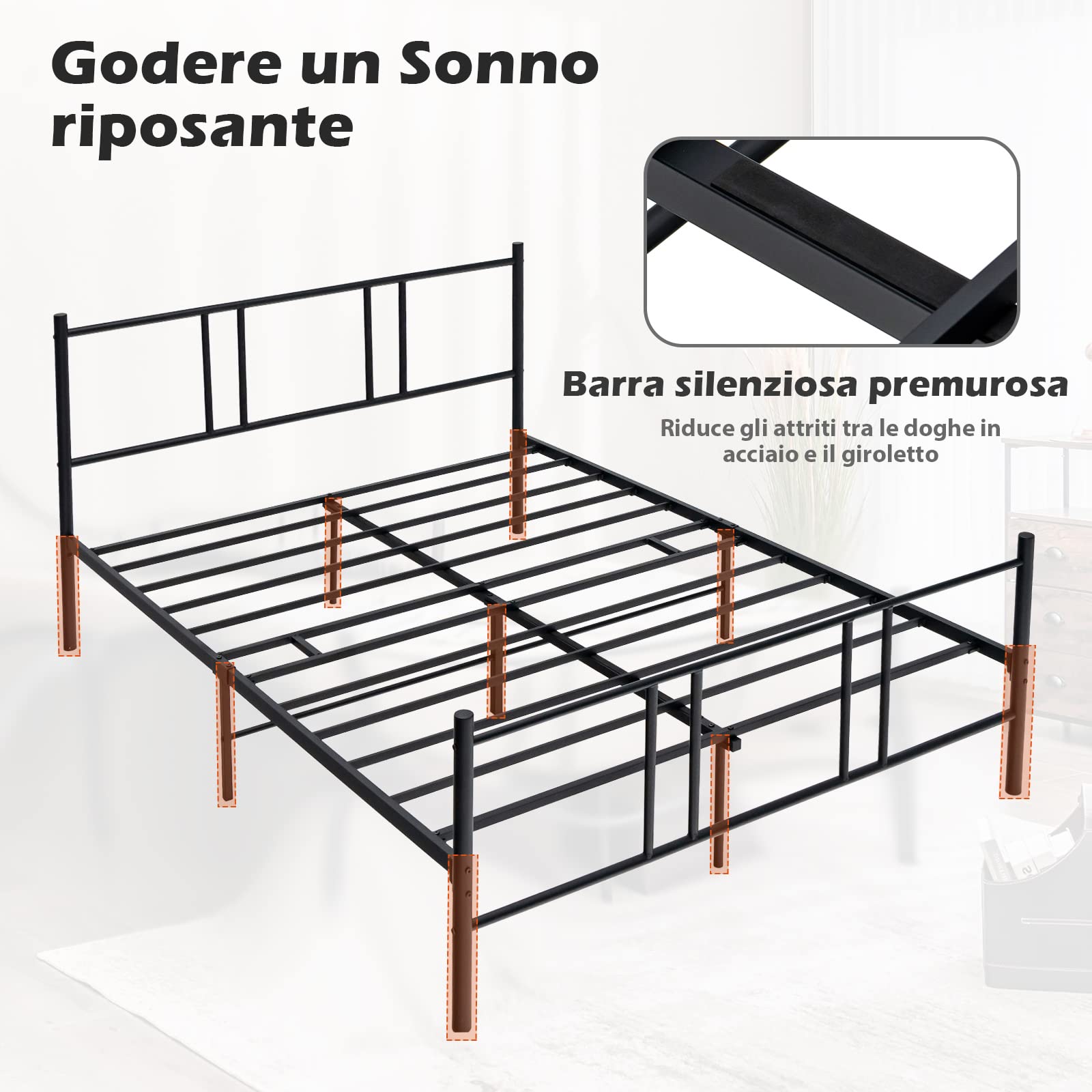 COSTWAY Telaio da Letto in Metallo, Struttura Letto Moderna con Testiera, Pediera e Doghe in Acciaio, Carico Massimo 300kg (200cm x 160cm)