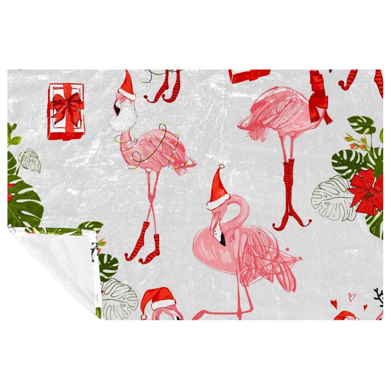 Couverture flamants roses de Noël rouge 150x100 cm douce pour lit