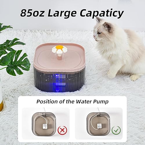 Miniatura 2 de JEERAMIA Fuente de agua para gatos con luz LED, dispensador de agua ultra silencioso para mascotas de 85 oz2.5 L con bomba inteligente y 3 filtros