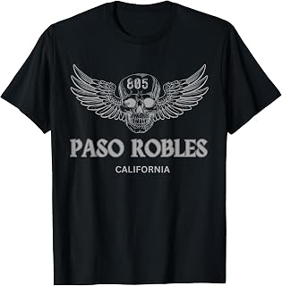 Paso Robles California 805 Vintage Skull and Wings T-Shirt