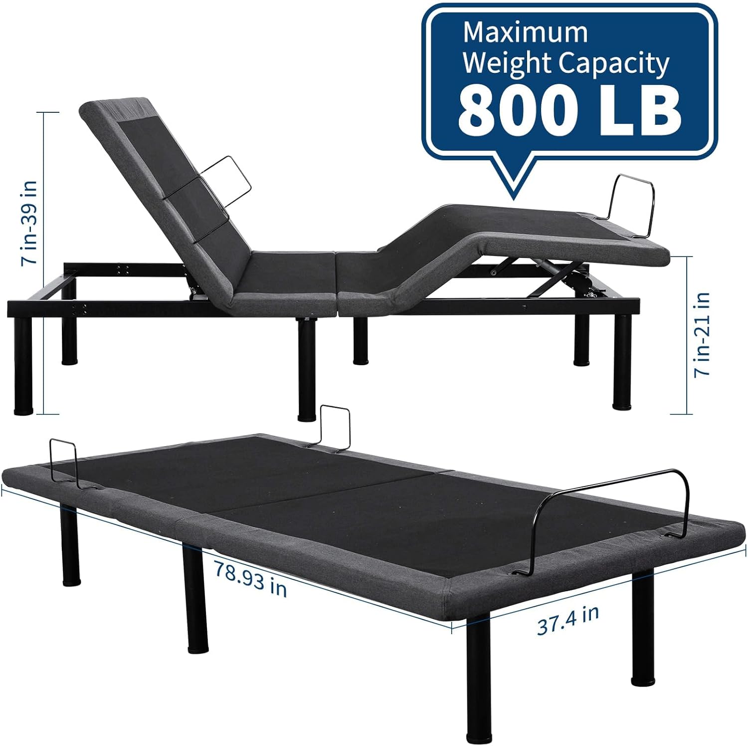 Twin XL Adjustable Bed Frame, Ergonomic Electric Bed Base with Wireless Remote and 2 USB Ports, Head and Foot Incline, Nightlight, Massager, Anti-Snore, Easy Assembly