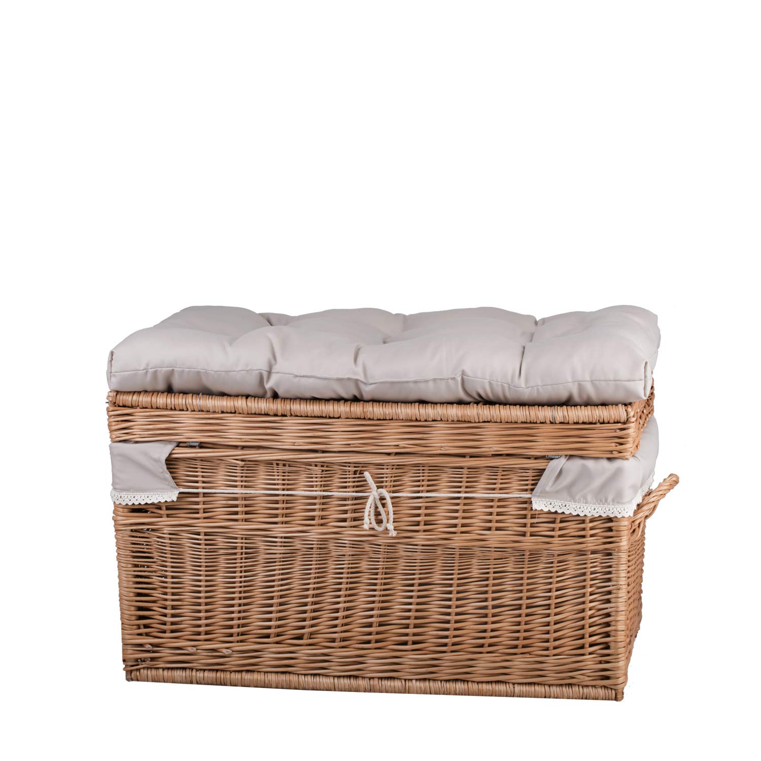 e-wicker24 Baule in Vimini Cassapanca Vintage Fatto a Mano Cesta Vimini con Coperchio Scatola Rettangolare Cesta Baule da Interno Cesta Porta Giochi Contenitore Vimini Cassapanca in Vimini