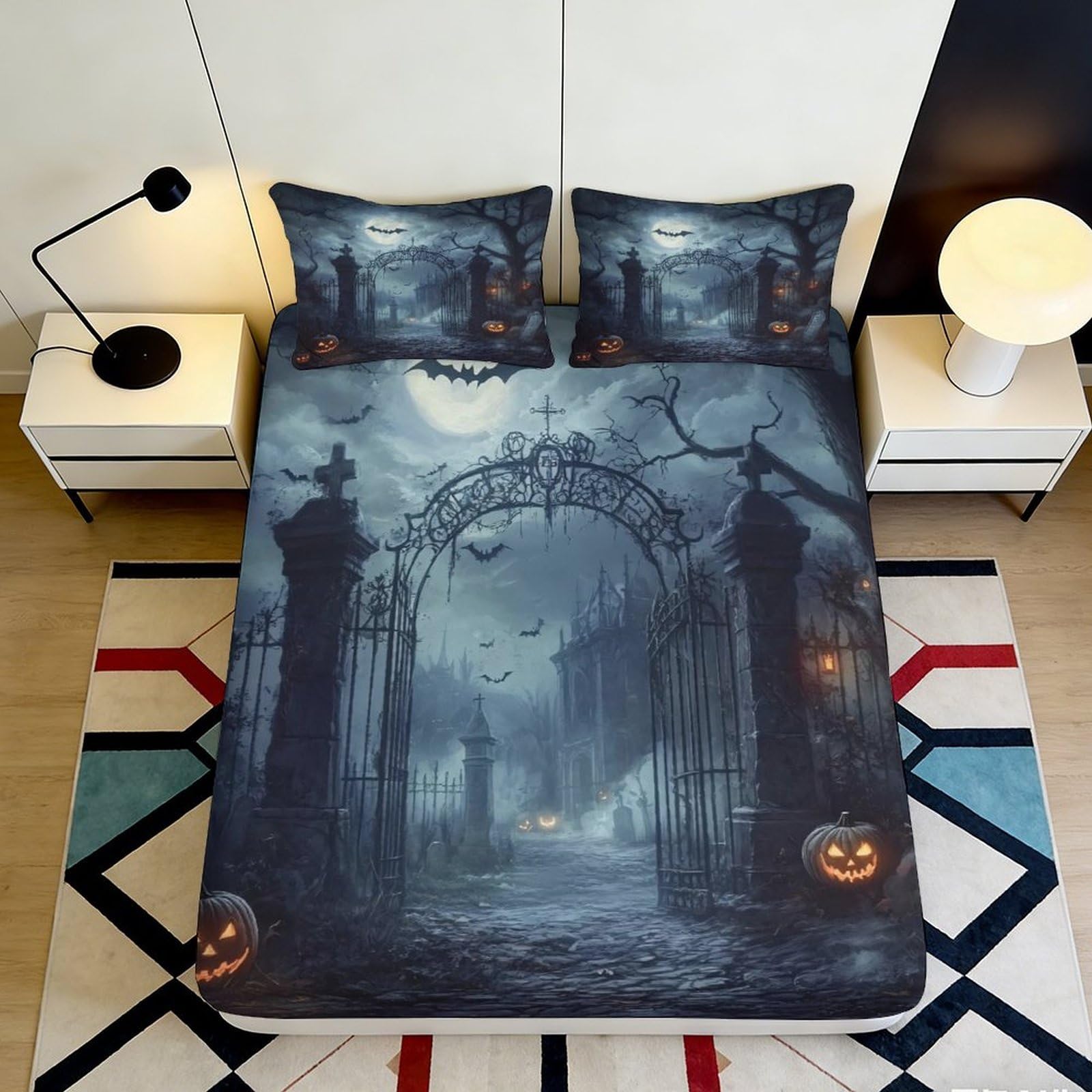 Jqzkxnhpbr Style-3 3D Printed Haunted Gate Fitted Sheet Microfiber Soft Halloween Pumpkin Mattress Cover For Bedroom Dorm Decor 90X200x25cm