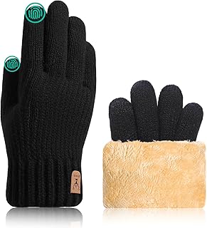 Gants Thermiques Hiver Femme Homme, Gants Tactiles Chauds avec Doublure Polaire pour Temps Froid
