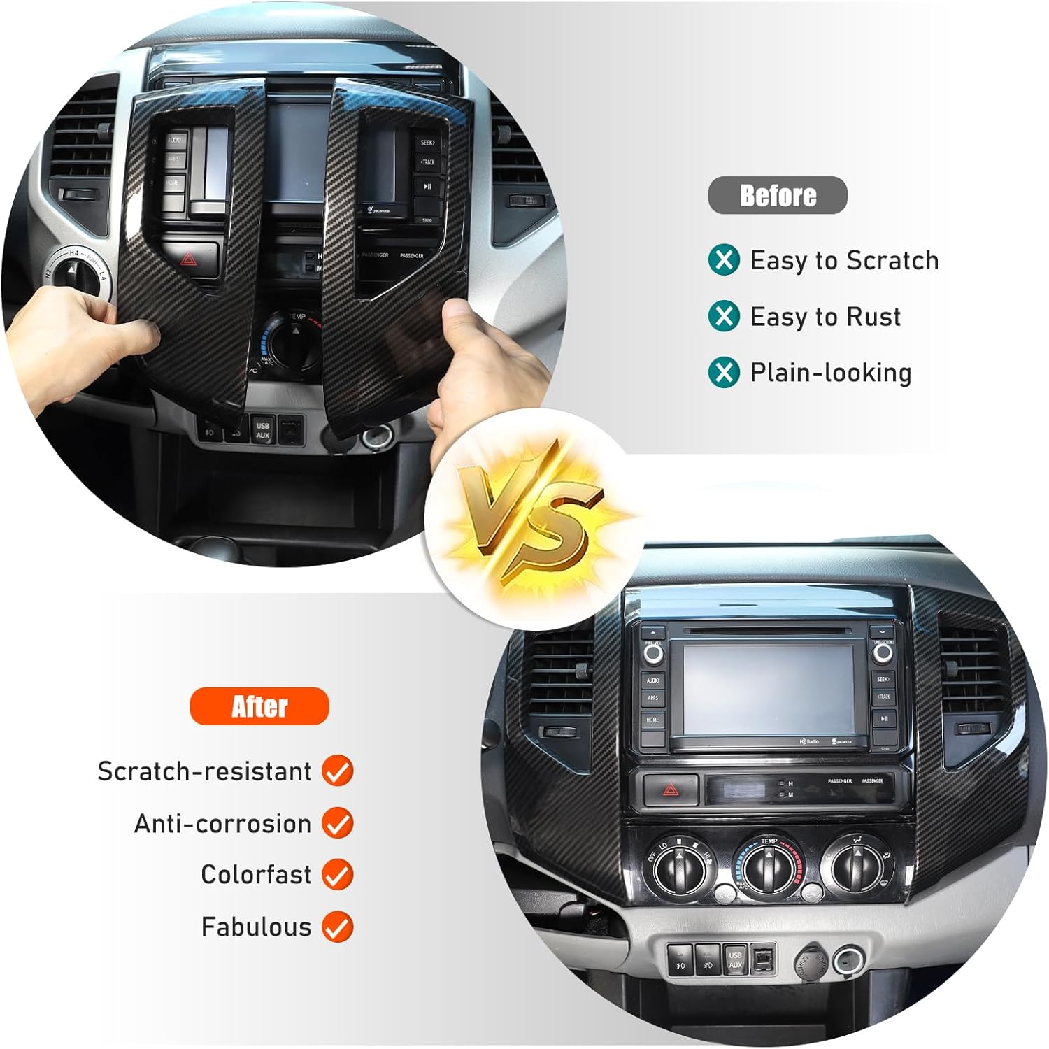 2pcs Car ABS Inner Central Console Air Conditioning Vent Rings Frame Cover Trim Car Accessories Compatible with Toyota Tacoma 2011 2012 2013 2014 2015 Left Hand Driver (Black Carbon Fiber)