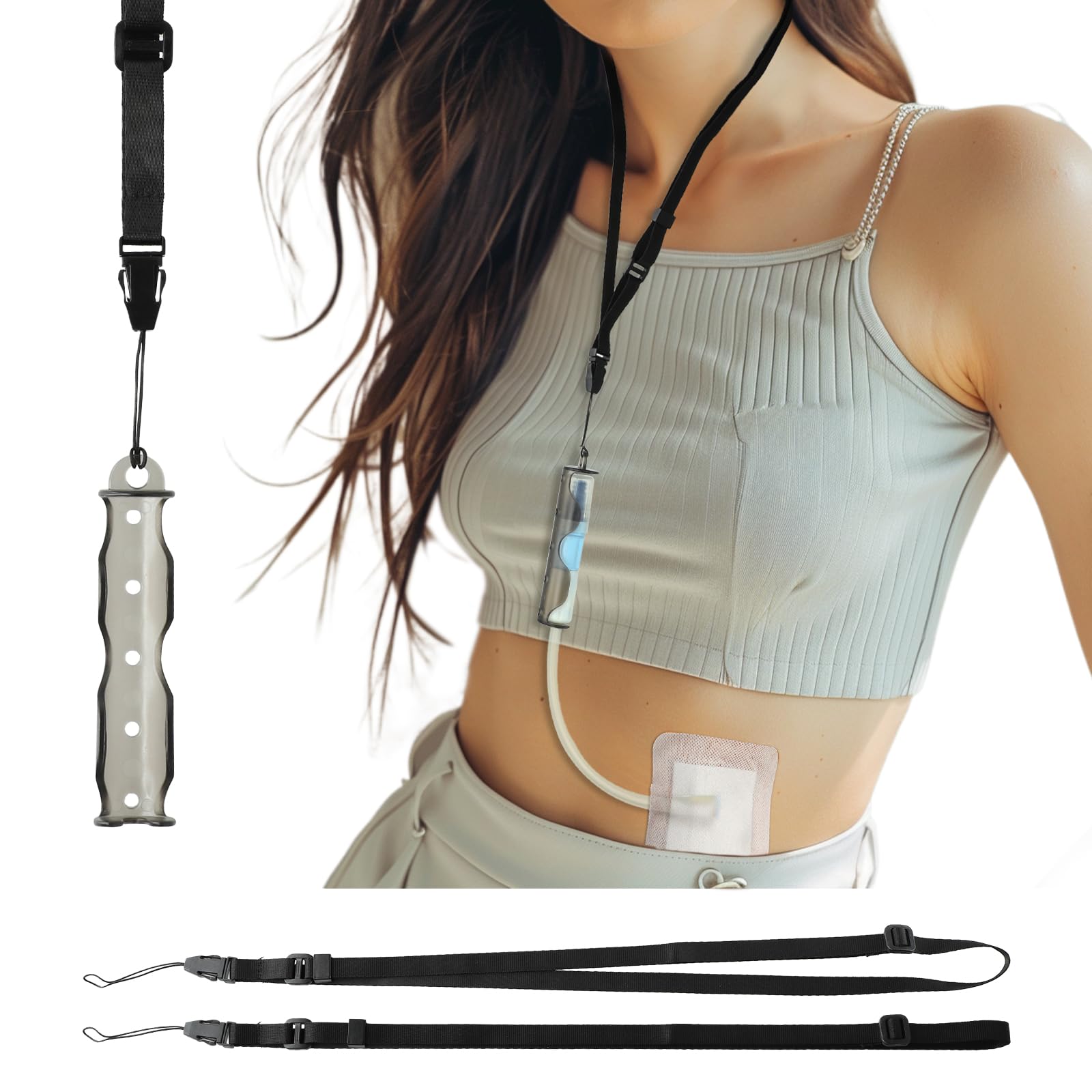 SavvyBloom - Soporte para catéter de diálisis peritoneal Baxter, set de transferencia de DP, soporte para ducha de catéter, accesorios para diálisis peritoneal con 2 cordones ajustables negros