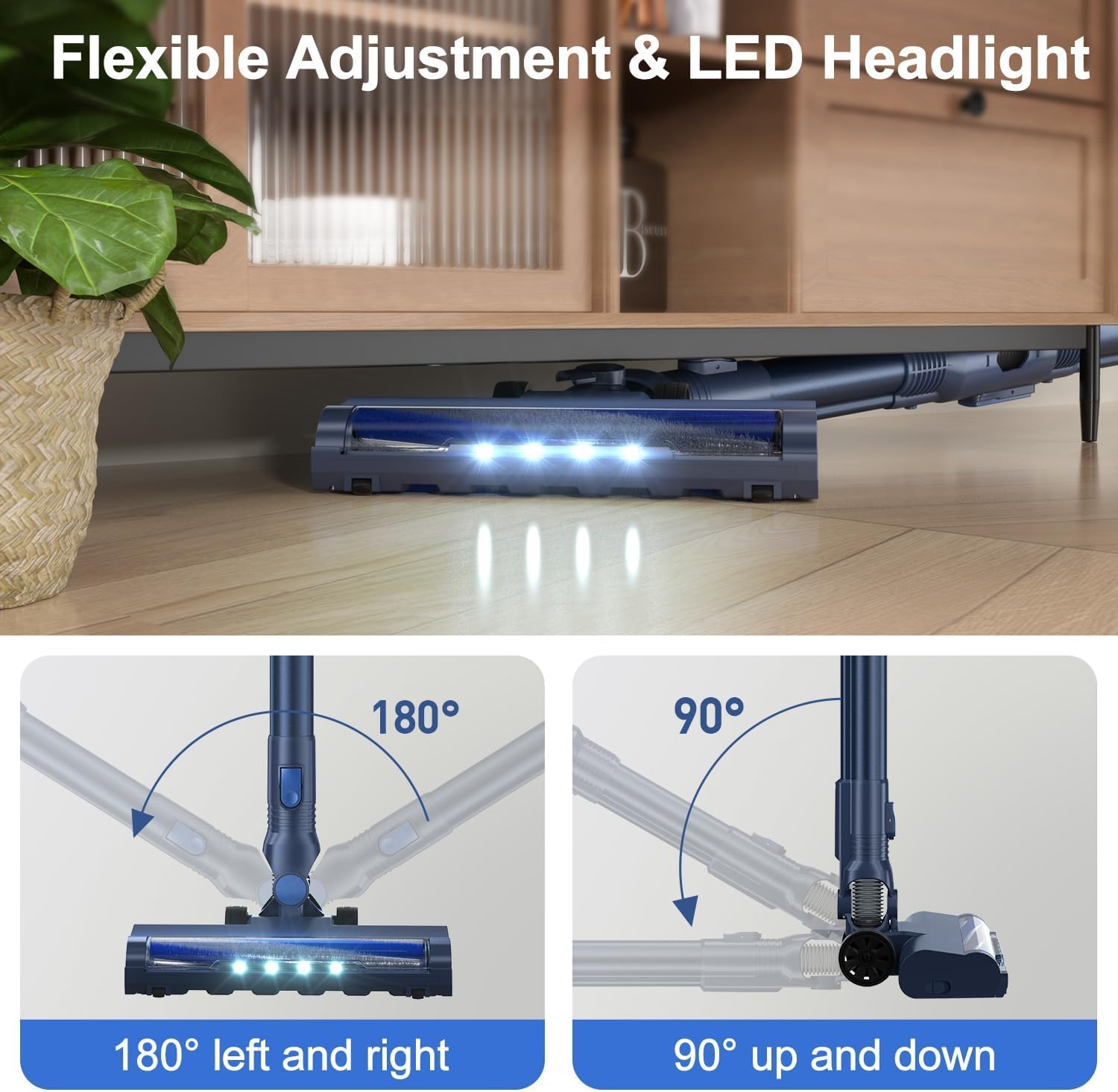 PRETTYCARELIFE Cordless Vacuum Cleaner, Lightweight Stick Vacuum Cleaner, 6 in 1, Self-Standing with Powerful Suction, 180° Bendable Wand Rechargeable Cordless Vacuum for Hardwood Floor (Blue)