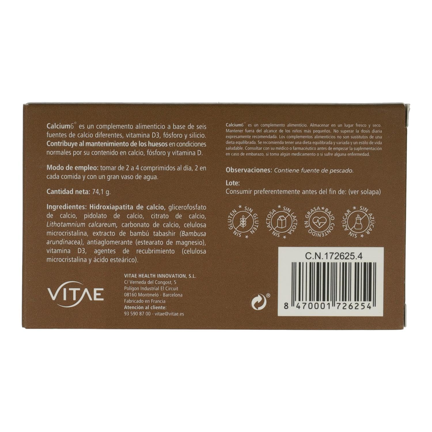 Vitae Natural Nutrition Calcium 6-60 Tabletas calcio