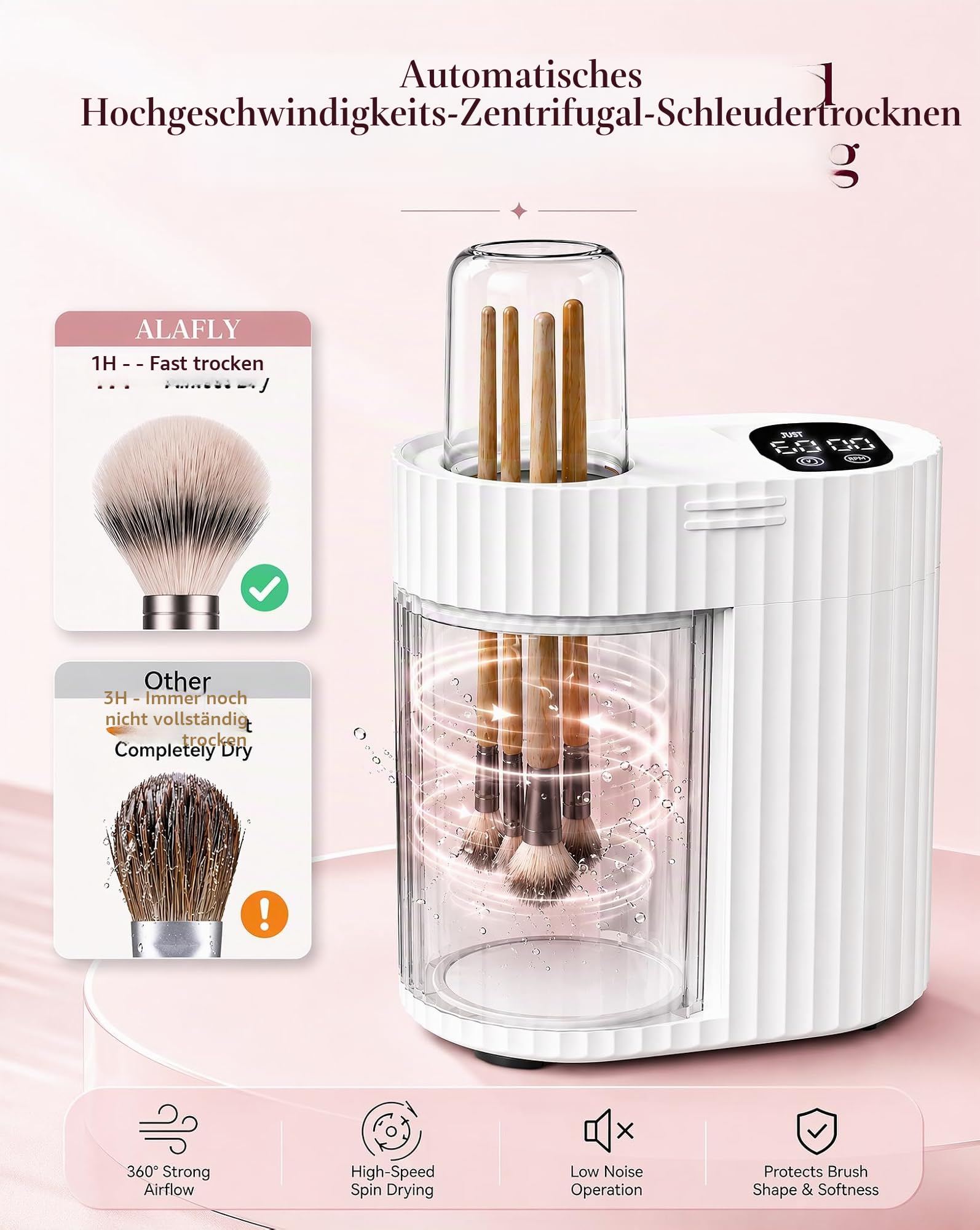 2026 Upgrade 3-in-1 Elektrischer Make-up-Pinsel Reiniger und Trockner, Stumm & Automatische USB-Tiefenreinigung Pinselreiniger, Schnelle Reinigung und Trocknung, ohne die Pinsel zu entfernen