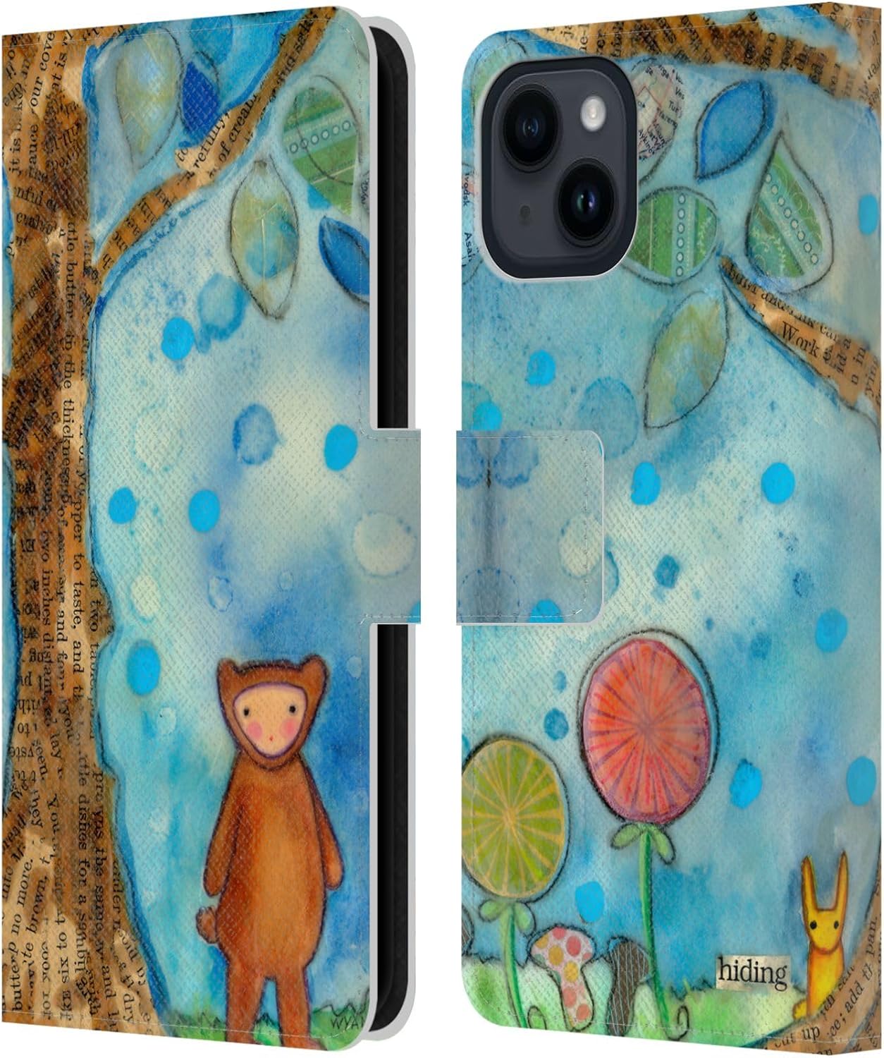 Head Case Designs Officially Licensed Wyanne Hide and Seek Nature 2 Leather Wallet Case Compatible with Apple iPhone 15