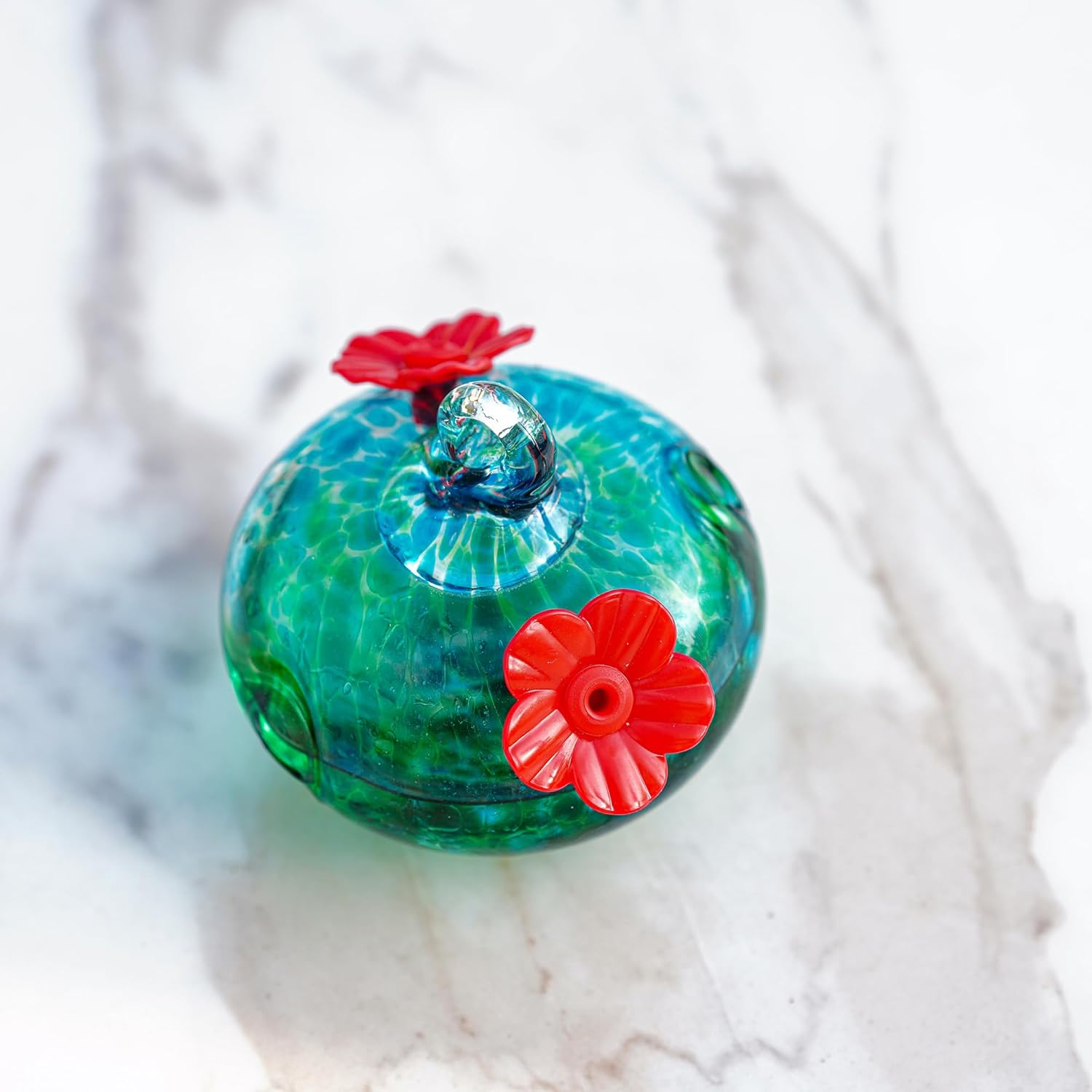 3 Blown Glass Hummingbird Feeders for Outdoors Bundle Small Glass Hummingbird Feeders to Attract Hummingbirds Ant and Bee Resistant Round Feeder Unique Gifts for Woman