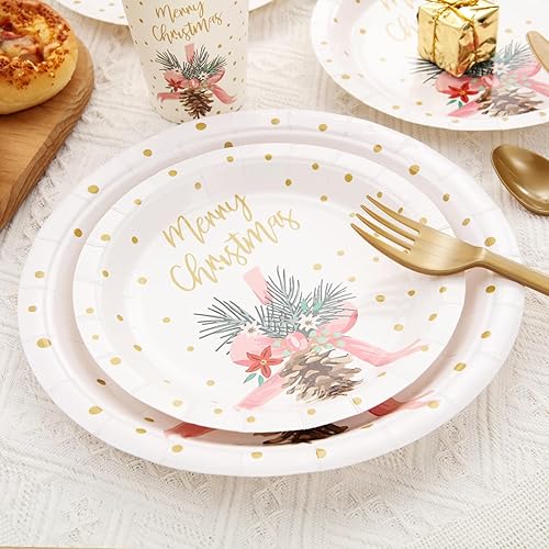 Miniatura 3 de I00000 180 piezas de suministros de fiesta de Navidad, vajilla desechable de Navidad, platos de papel de Navidad para 30 invitados, incluye 30