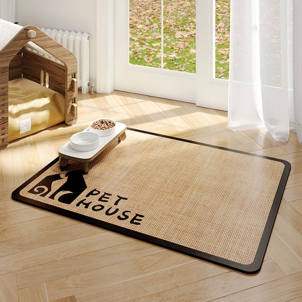 Mateju Dog Food Mat, Absorbent Quick Drying Pet Feeding Dog Placemat for Food and Water, Jute Printing Bowl Mat Non-Slip Cat Food-Mats Puppies Kittens (Style C,45x60cm)