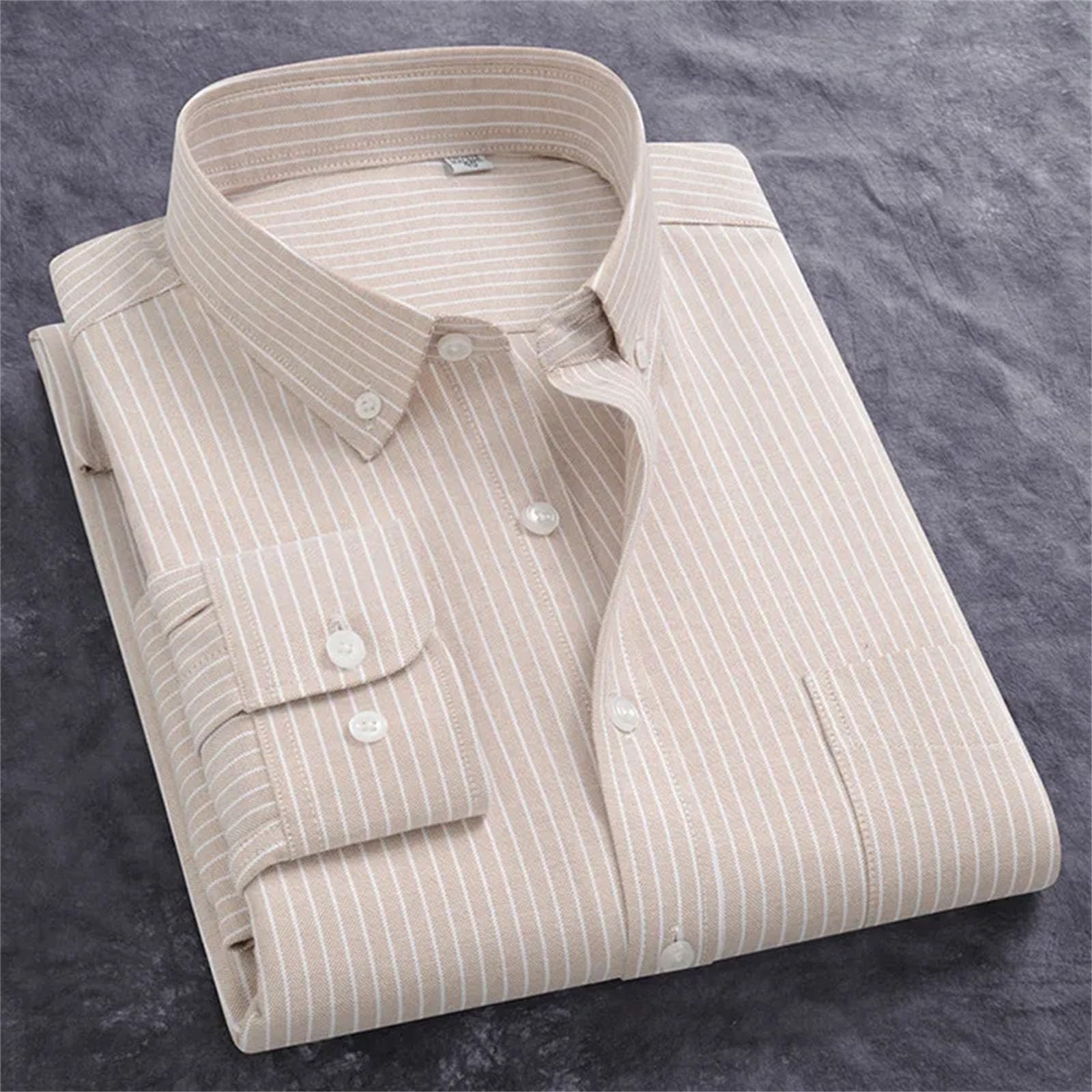 Camicia da uomo in cotone Oxford a righe, a maniche lunghe, casual, da lavoro, elegante