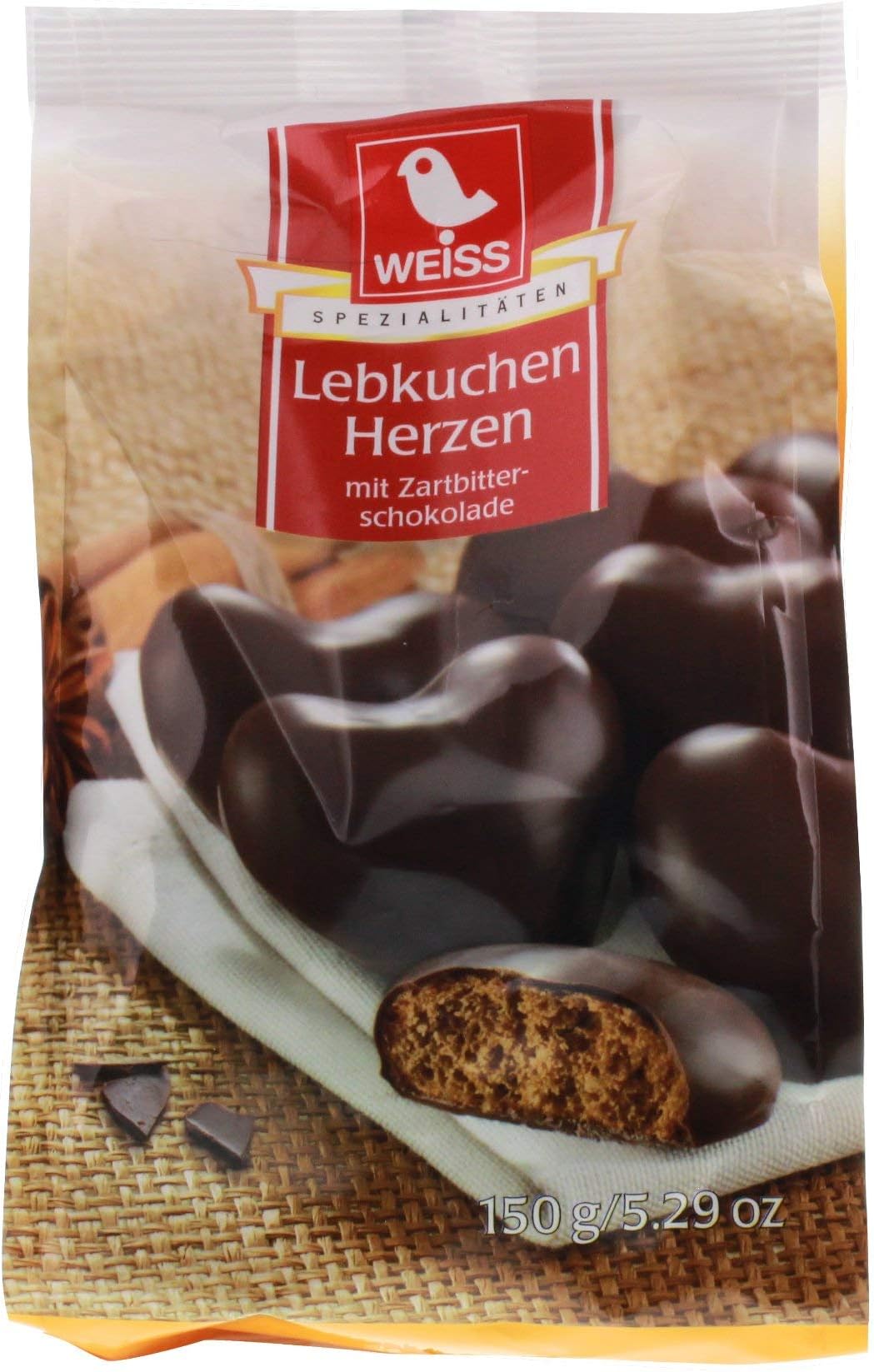 WEISS Dark Chocolate Gingerbread Hearts, 150 GR
