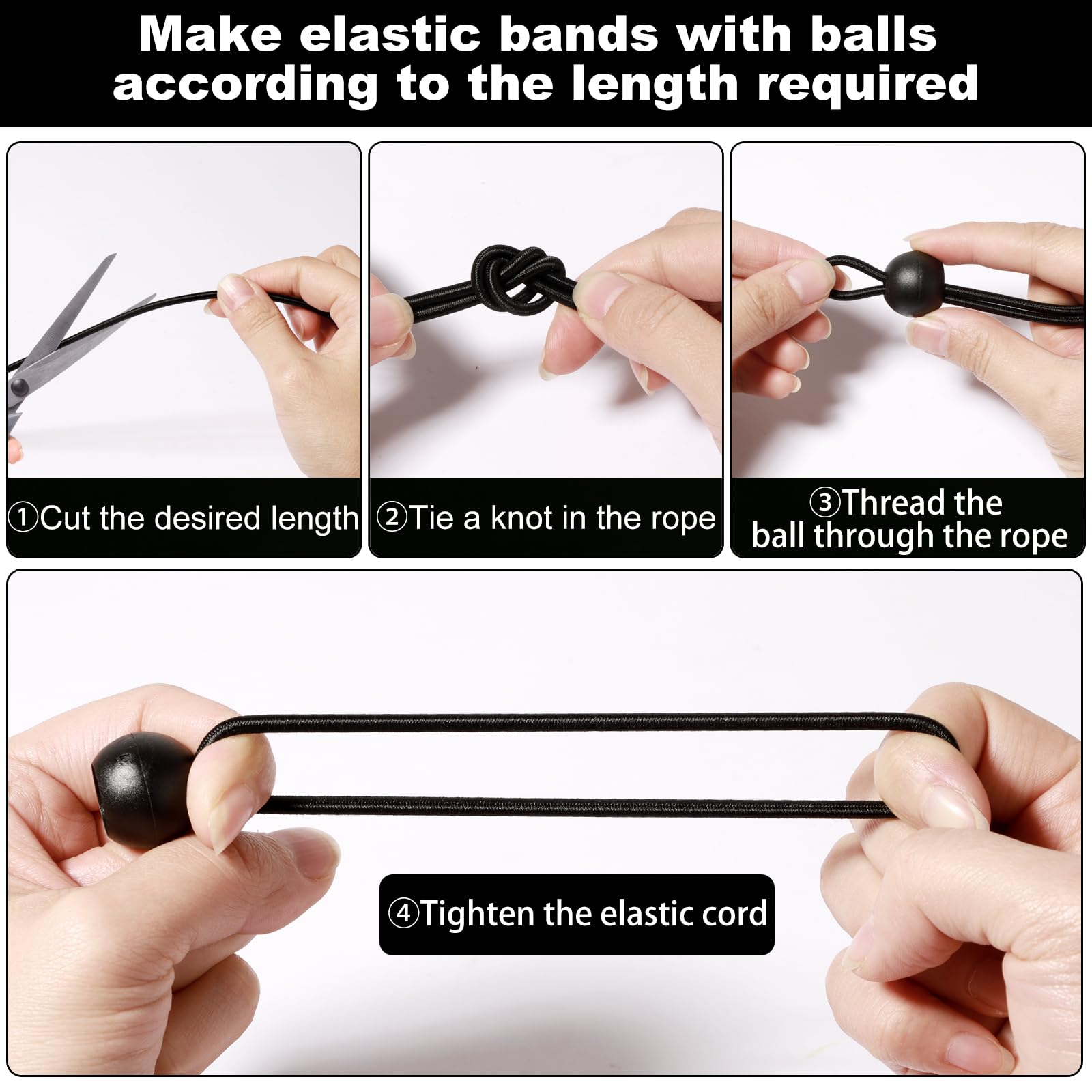 Ysimple 30 Pcs Bungee Cord with Balls, Black Bungee Balls with 2pcs 6M Elastic Cord - Image 4