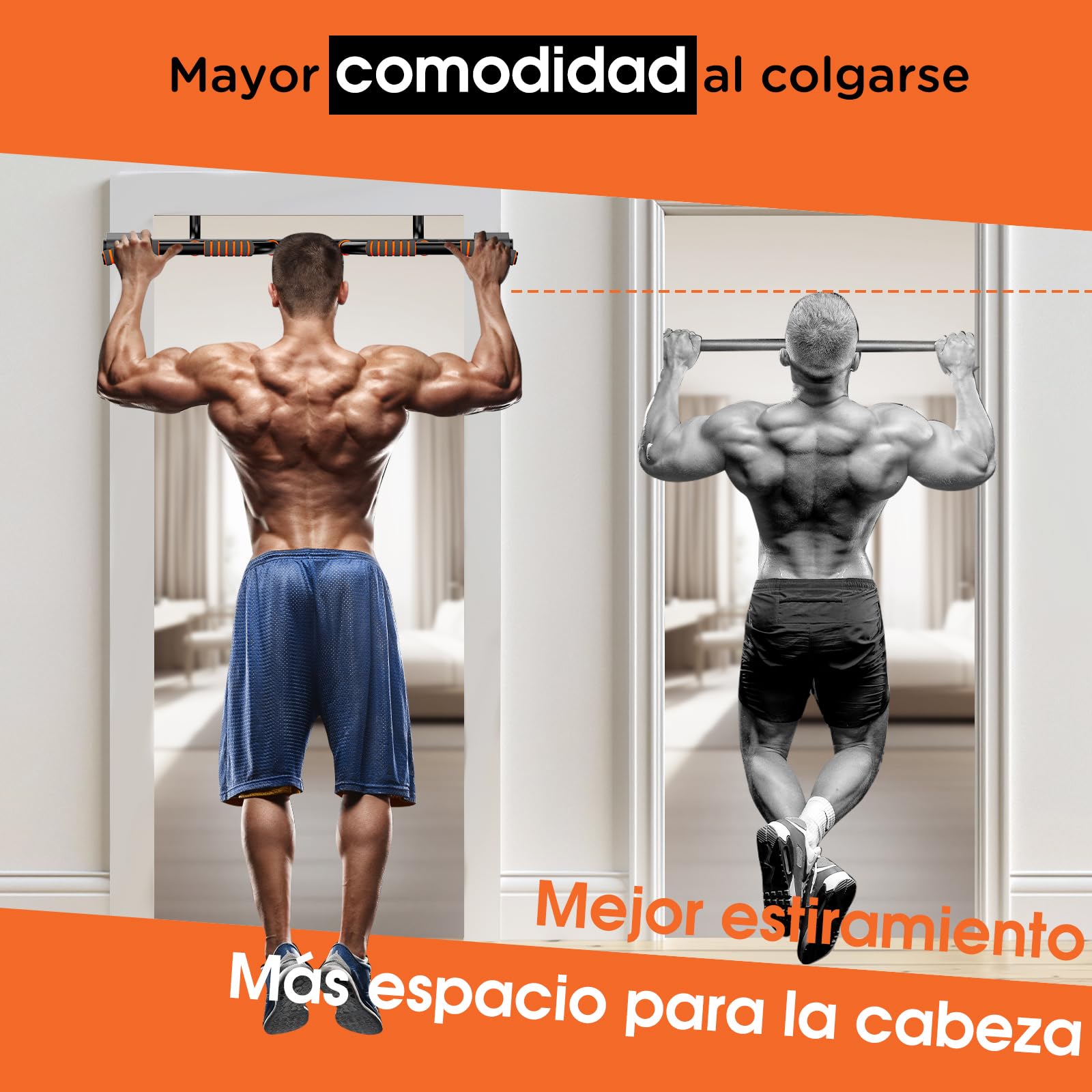 DH FitLife Barra de dominadas para puerta sin tornillos, pull up bar con múltiples agarres, soporta hasta 200 kg, gimnasio en casa, ejercicio espalda y brazos, para marcos de 65 a 92 cm