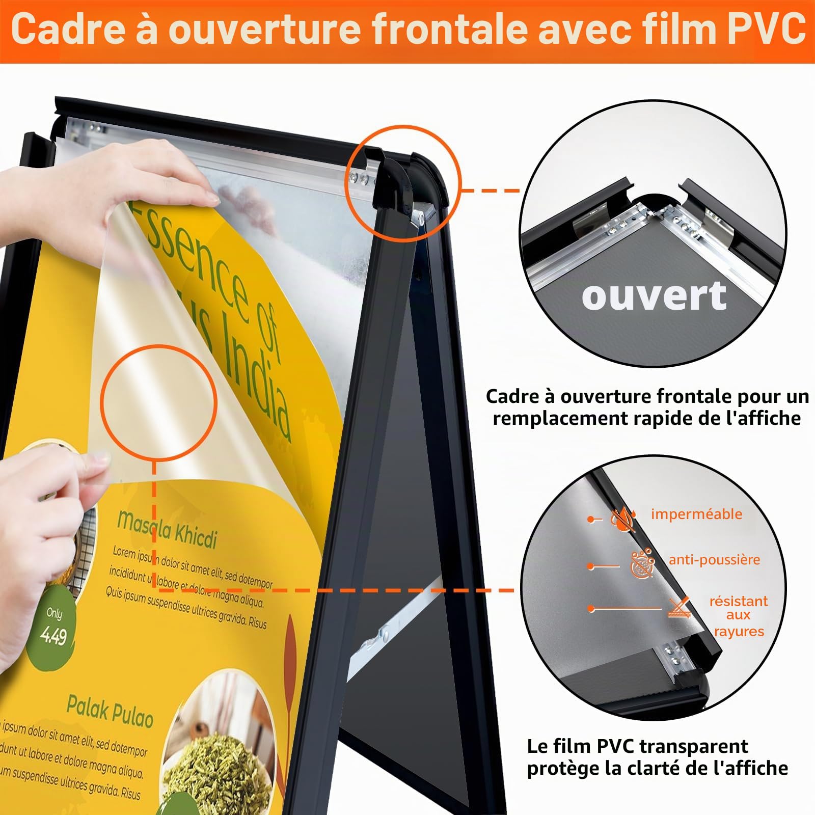 Panneau de Trottoir A1 - Stop Trottoir Extérieur, A-Board Double Face Porte-Affiche, Panneau Publicitaire sur Pied pour Restaurants, Parkings & Galeries Marchandes (Noir,A1)