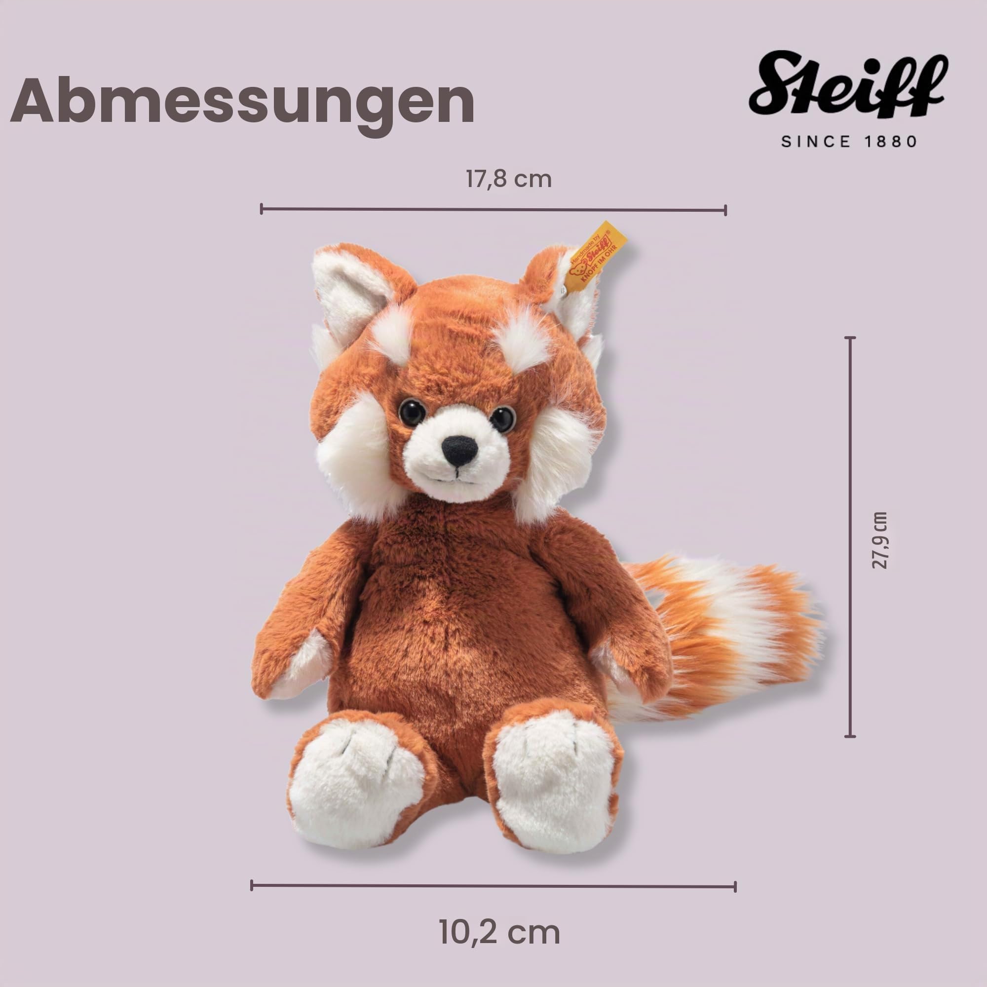 Steiff 075537 Soft Cuddly Friends Benji Roter Panda 28cm, rotbraun, Ginger