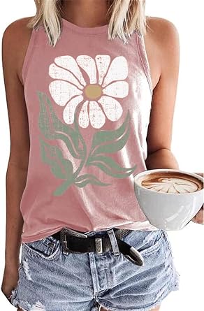 Womens Floral Tank Tops Casual Summer Cap Sleeve Sleeveless Wildflowers Floral Graphic Tees Tops