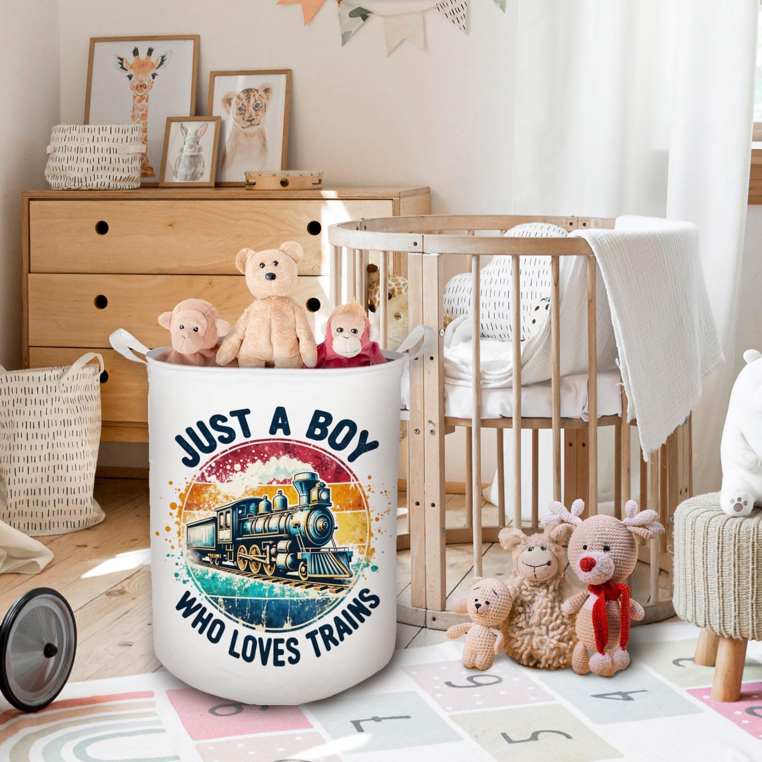 Just a Boy Who Loves Trains Laundry Basket, Toybox for Boys, Gifts for Train Lovers Enthusiasts Laundry Hamper Waterproof Collapsible Storage Bin Organizer for Bedroom Bathroom Dorm Clothes Toys
