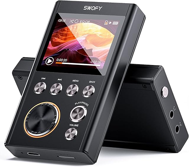Mp3 Player, DSD DAC HiFi Lossless Music Player, SWOFY High Resolution Portable Digital Audio Player with 64GB Memory Card, Support Up to 256GB, Black