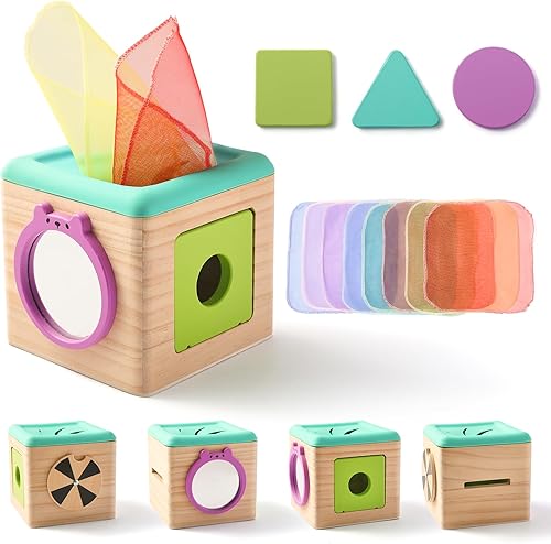 Miniatura 11 de Youuys Caja de Pañuelos de Juguete para Bebés de 6-12 Meses, Juguetes Sensoriales Montessori para Niño de 1 Año, Juguete Infantil con Pañuelos