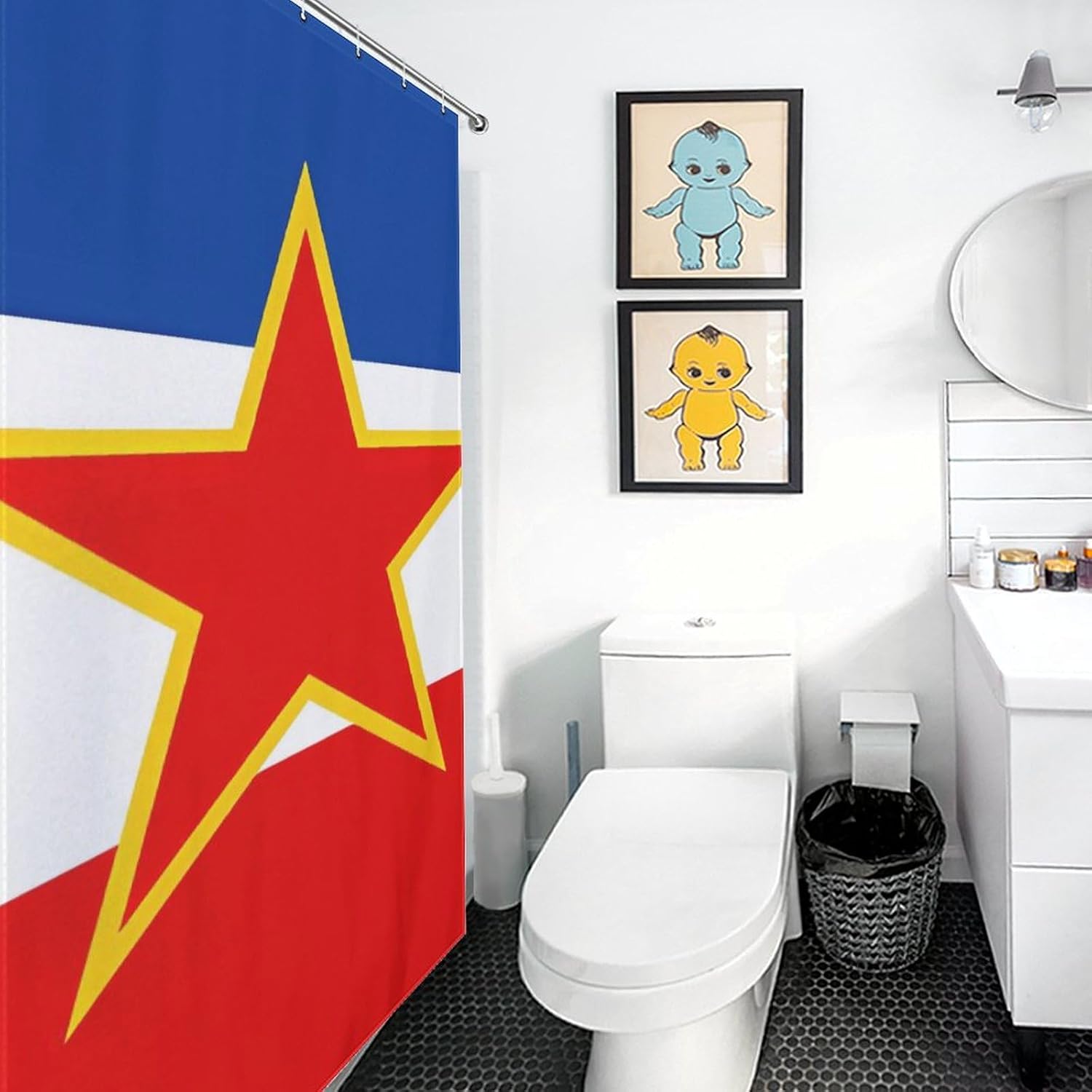 Yugoslavia National Country Flag Funny Shower Curtains Washable Bath Curtain Liner with Hooks for Bathroom Bath Tubs