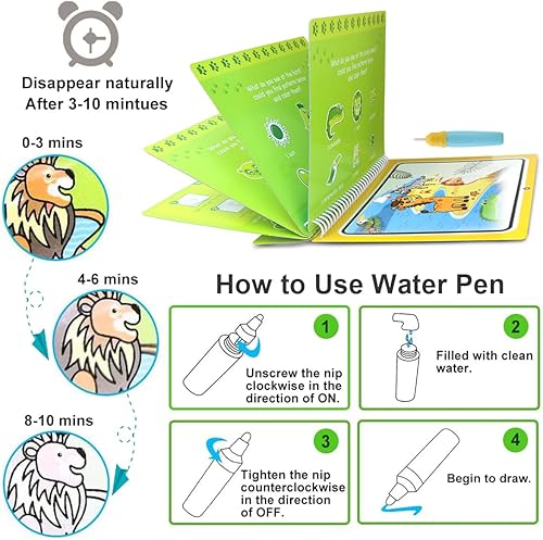 Miniatura 2 de Joyfia Libros de dibujo de agua, libros para colorear sin desorden para niños pequeños, tablero de pintura de garabatos de agua con bolígrafo,