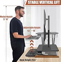 Vista 3 de Height Adjustable Standing Desk Converter with Keyboard Tray, 26x16 Inch, Sit to Stand Desk Riser with Elegant Side Cover and Wooden Feet, Compact