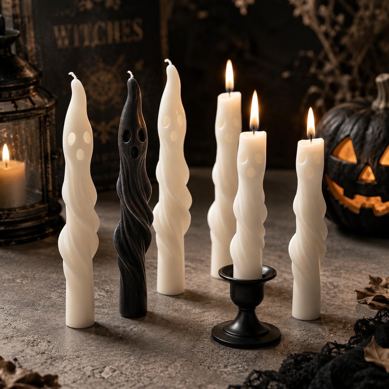 Halloween Ghost Taper Candle Silicone Mold, 3D Spooky Long Candle Mold for Wax Resin Plaster Halloween Home Decor