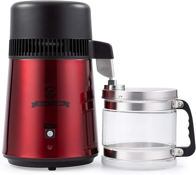 CO-Z Water Distiller, Stainless Steel Distilling Pure Water Machine for Home Countertop Table Desktop, 4L Distilled Water Making Machine, 4 Liter Water Purifier to Make Clean Water for Home,Red