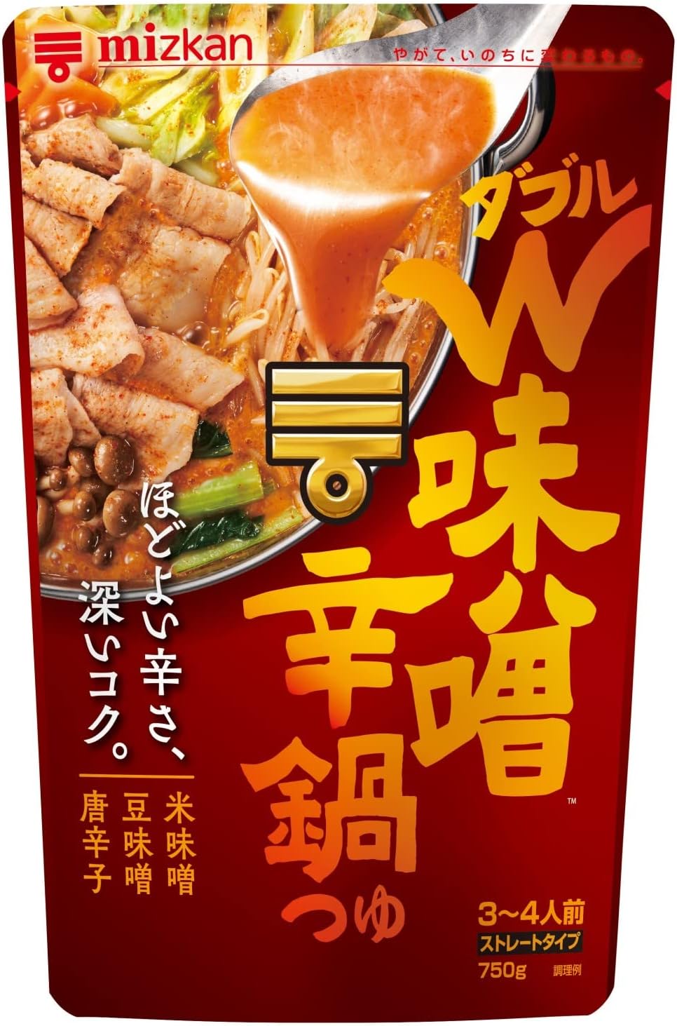 ミツカン W味噌辛鍋つゆ ストレート 鍋の素 750g×3個