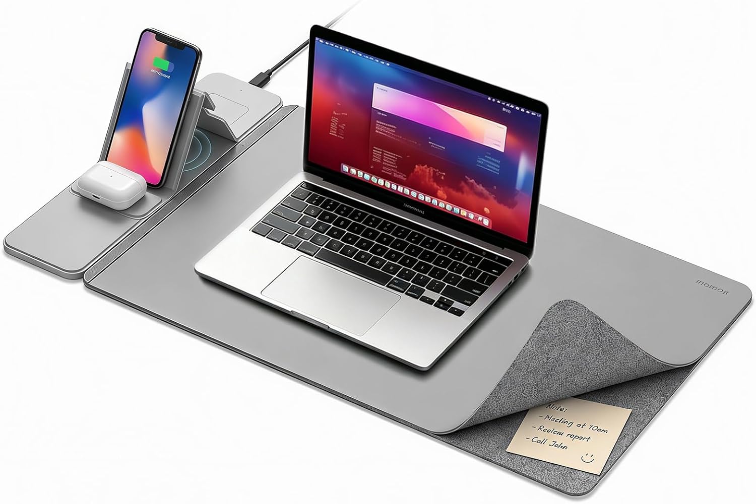 15W Wireless Charging Mouse Pad 31.5"x15.75", Double-Sided Faux Leather