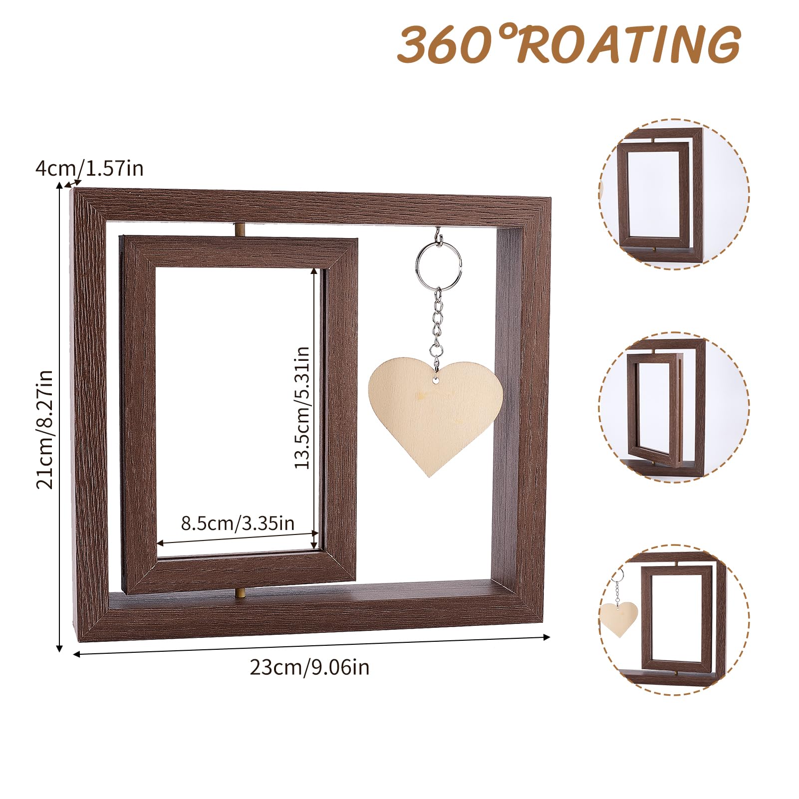 NICENEEDED Wooden Rotating Picture Frame, Double Sided Display Photo Frames with Heart Pendant - Image 4