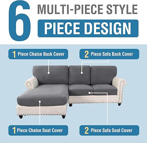 Miniatura 3 de H.VERSAILTEX Fundas para sofá modular, 6 piezas, fundas elásticas para sofá seccional, funda de sofá separada en forma de L para sofá