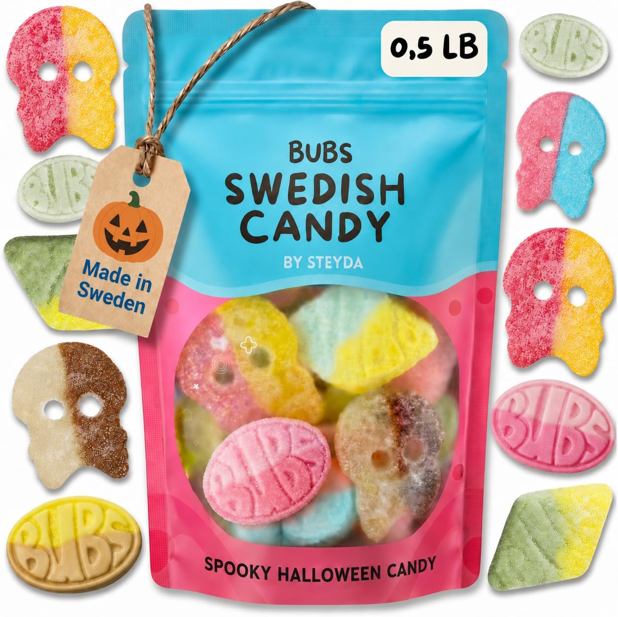 Bubs Swedish Candy 0,5 lb, Swedish Candy Bubs Mix, Skulls, Swedish Godis, Gummy Candy
