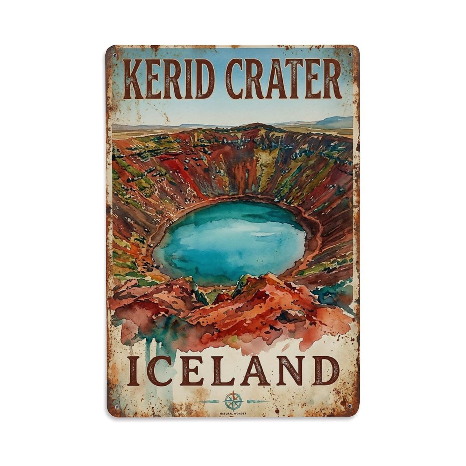 Vintage Travel Kerid Iceland Crater Metal Tin Sign