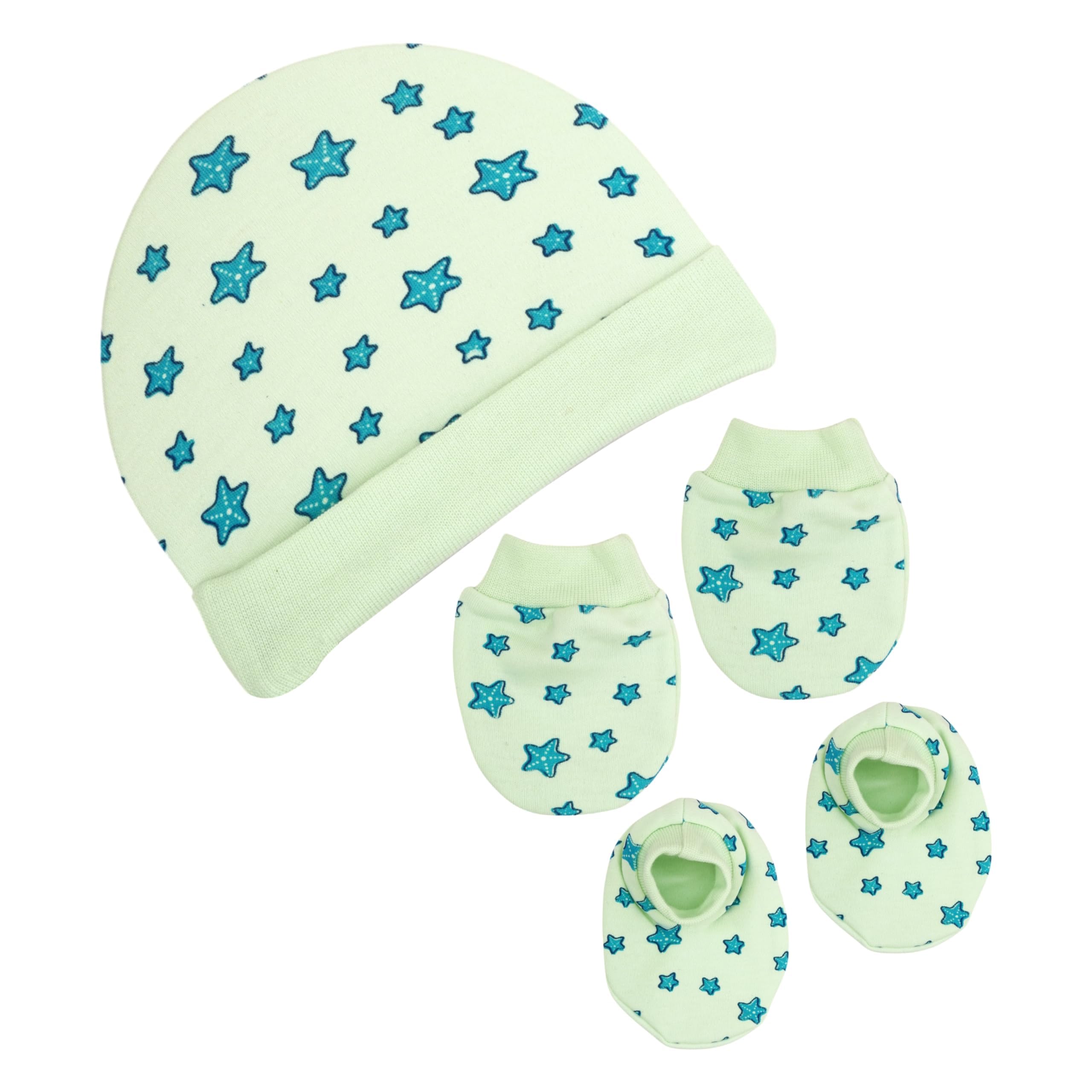 Secure Steps Mittens Cap and Booties Set for New Born Baby Pack of 4 | 100% Cotton Baby Mittens Set 0 to 6 Months | Soft Anti-Scratch Caps Mittens and Booties Newborn | Cute Designs | Boys & Girls 4