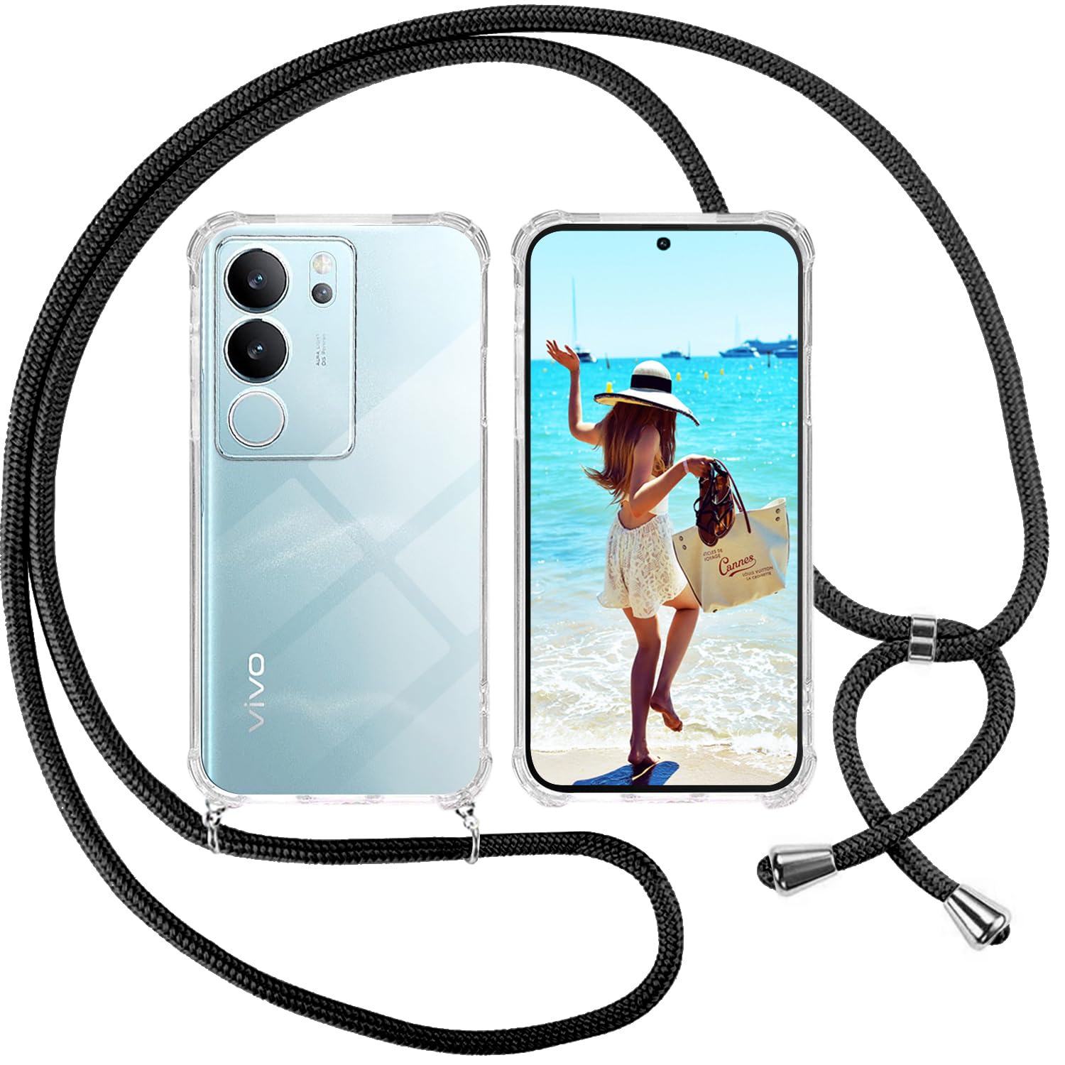 ISOI Cover con Cordino per Xiaomi 15 Ultra, Custodia Trasparente con Collana Tracolla Laccio Collo Ultra Sottile Morbido TPU Silicone Antiurto AntiGraffio Case, Nero