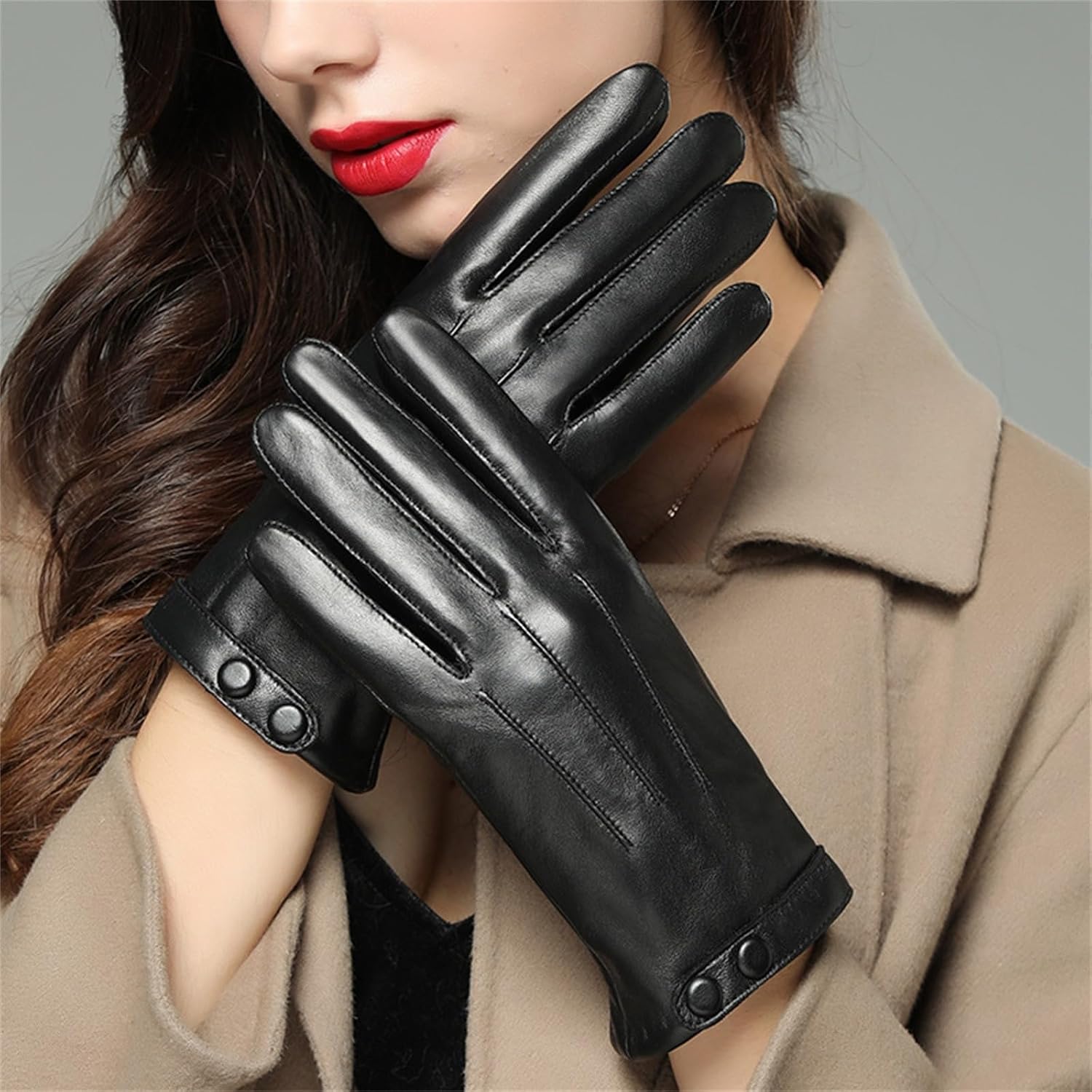 レディース レザーグローブ 女性の革手袋タッチスクリーン乗馬秋と冬暖かいパッド入り肥厚サイクリング防風ドライビンググローブ 手袋