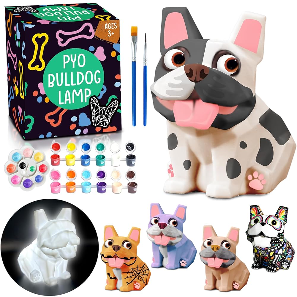 FUNZBO Paint Your Own Dog French Bulldog Lamp Kit - Arts and Crafts Supplies Painting Kits for Kids Teens, DIY Night Light Dog Toy for Toddler Girl Boy 3 4 5 6 7 8 9 10 11 12 Christmas Birthday Gifts