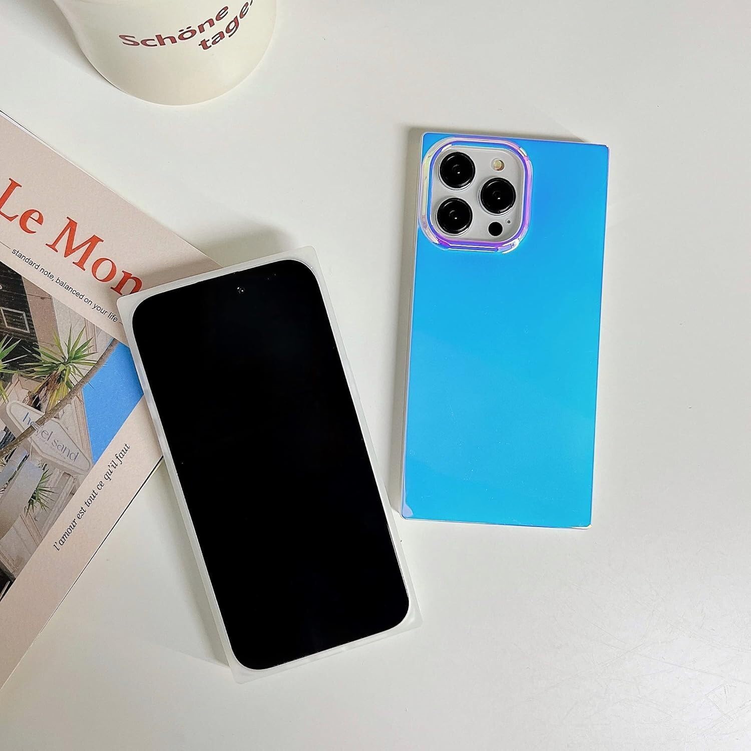 Omorro for iPhone 16 Pro Max Rectangle Case for Women, Bling Sparkly Laser Color Changing Designer Glitter Slim Thin Soft Flexible Silicone Protective Light Mirror Iridescent Girly Purple - Image 4