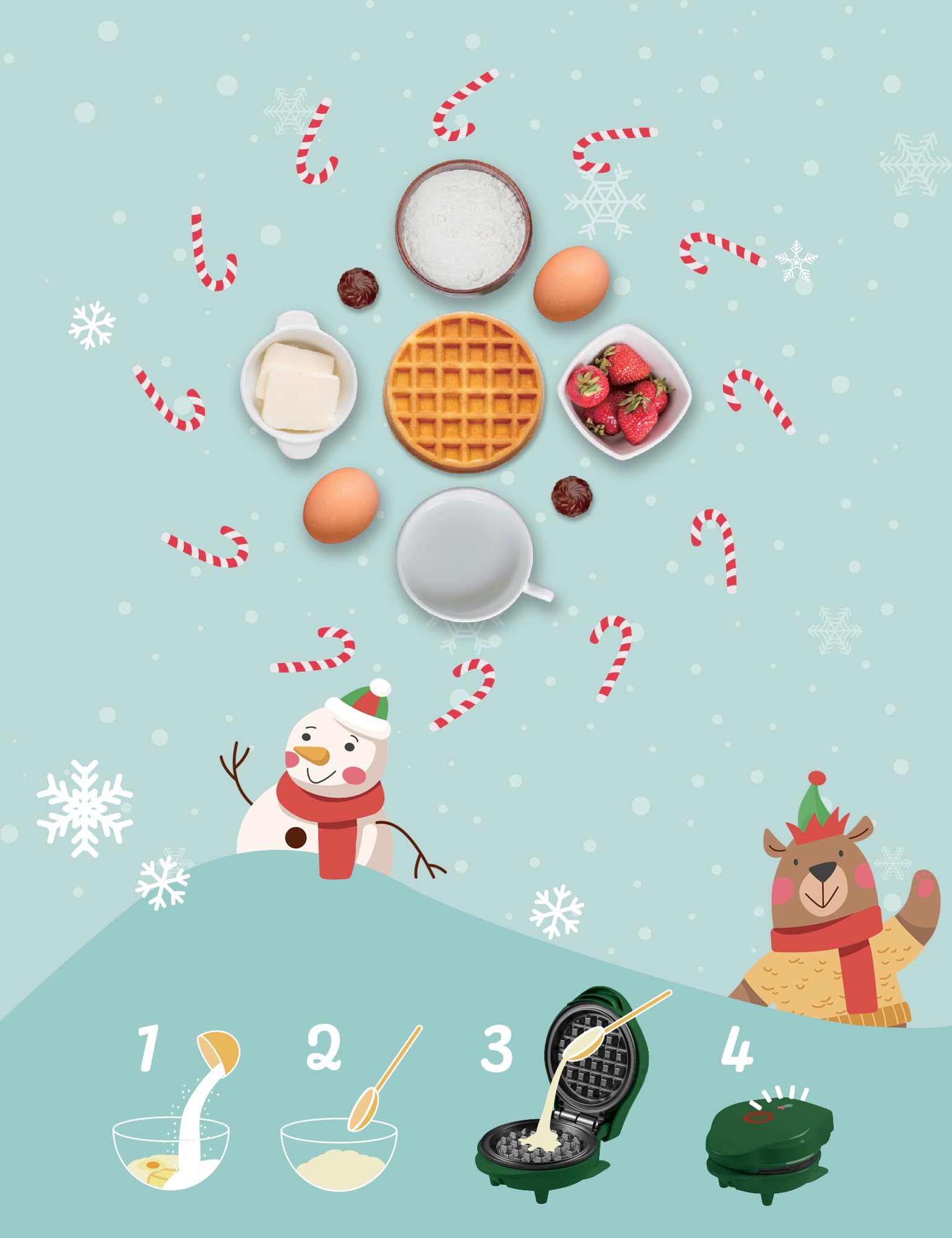 Bestron Mini Gofrera, Christmas Edition, Edición Limitada, Waffle Maker con revestimiento antiadherente, ideal para Navidad, fiestas o como regalo, tamaño del waffle: 10 cm, Color: verde mate