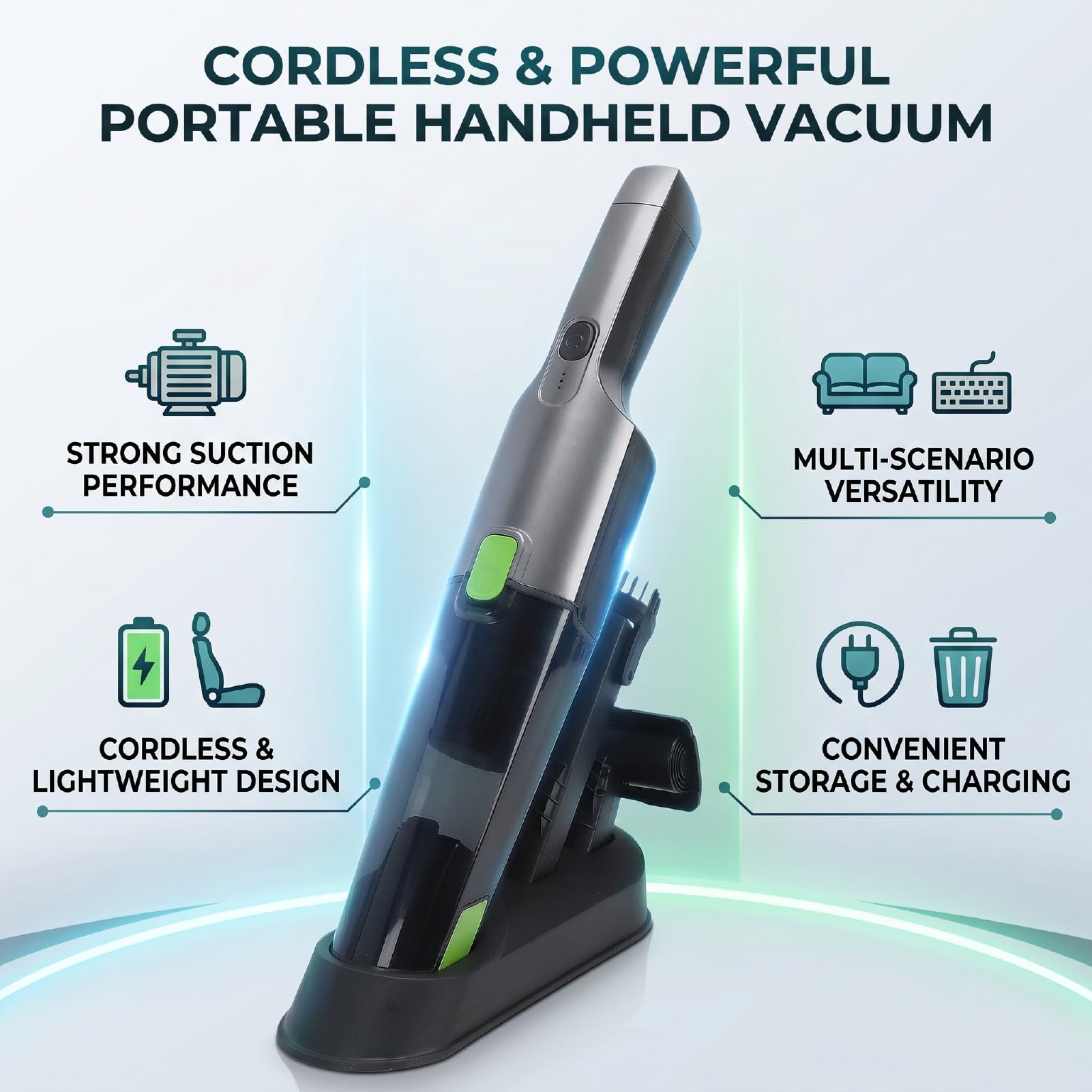 Aspiradora de Mano Aspiradora de Mano Inalámbrica ABS Pequeña Portátil 2000 MAh Succión Fuerte Diseño Liviano para el Teclado del sofá del Hogar del Automóvil