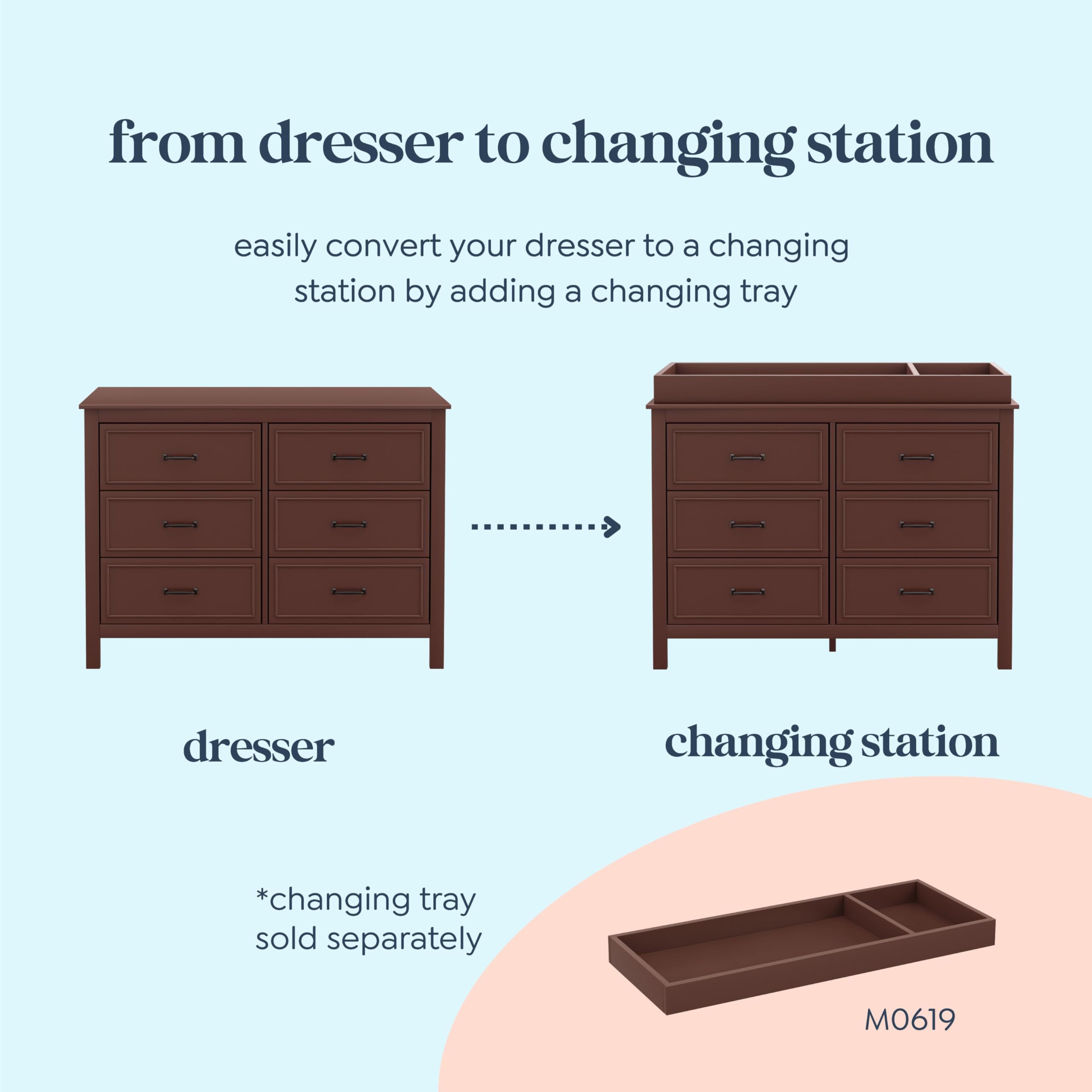 DaVinci Charlie 6-Drawer Baby Dresser - Wooden Double Chest of Drawers for Kids, Boys and Girls - Multi-Purpose Storage Dresser for Bedroom, Nursery, Living Room & Hallway, Easy to Assemble - Crimson